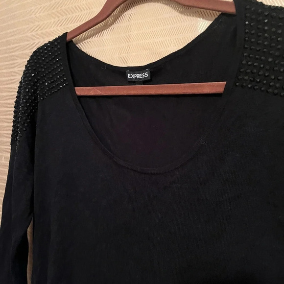 EXPRESS~BLOUSE~BLACK BEADED SHOULDERS~NWOT~LG - Picture 5 of 7